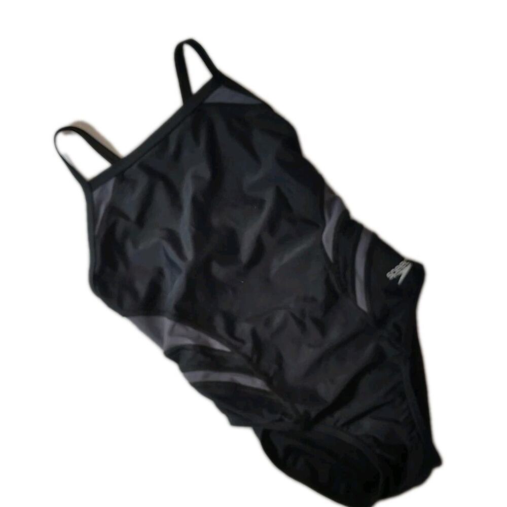 Speedo Swimming Suit Size 6 Woman's Black One 1 Piece Power Flex Eco Athletic